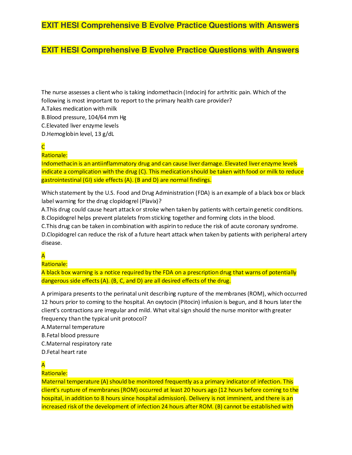 Preview image for EXIT HESI Comprehensive B Evolve Practice Questions with Answers GRADED A+